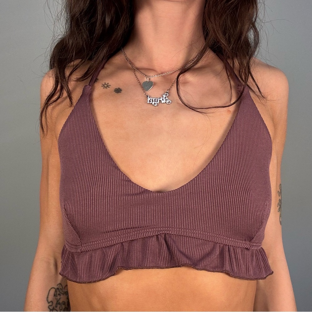 Zaful Mauve Ribbed Crop Top